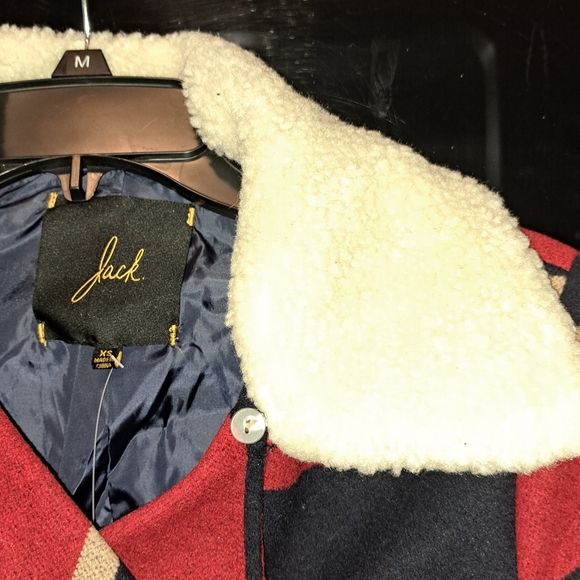 Jack by BB Dakota Women's Bold Striped Pea Coat - Red, Navy, and Cream - Picture 2 of 11